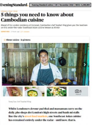Song Saa Cambodian Kitchen featured in Evening Standard Website